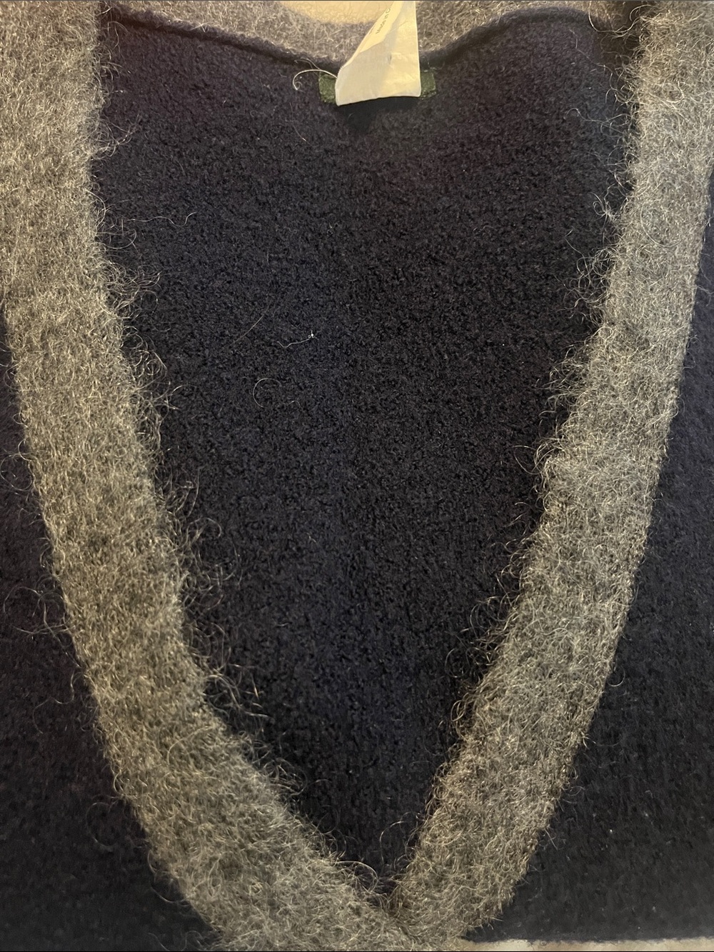 J. Crew Wool Navy Cardigan with Gray Mohair Trim L - Picture 5 of 5
